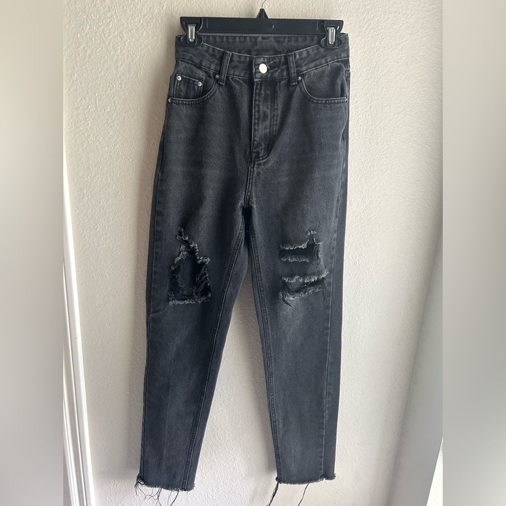 SHEIN Black/Gray Denim Distressed Jeans